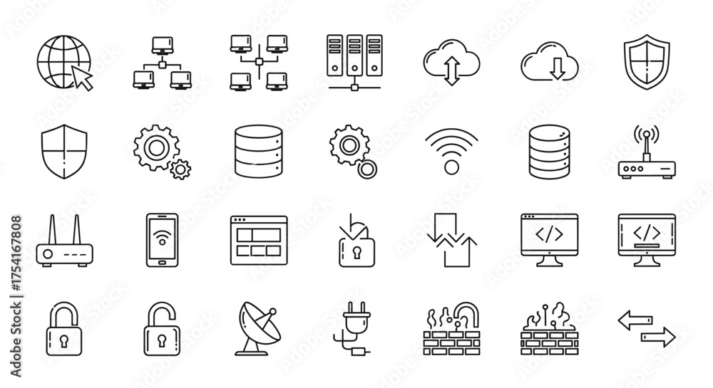 Technology and network line icon set. Vector symbols for web, internet ...