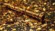 © Waqas - Golden party popper surrounded by shiny confetti on a dark surface, ready for a celebration event