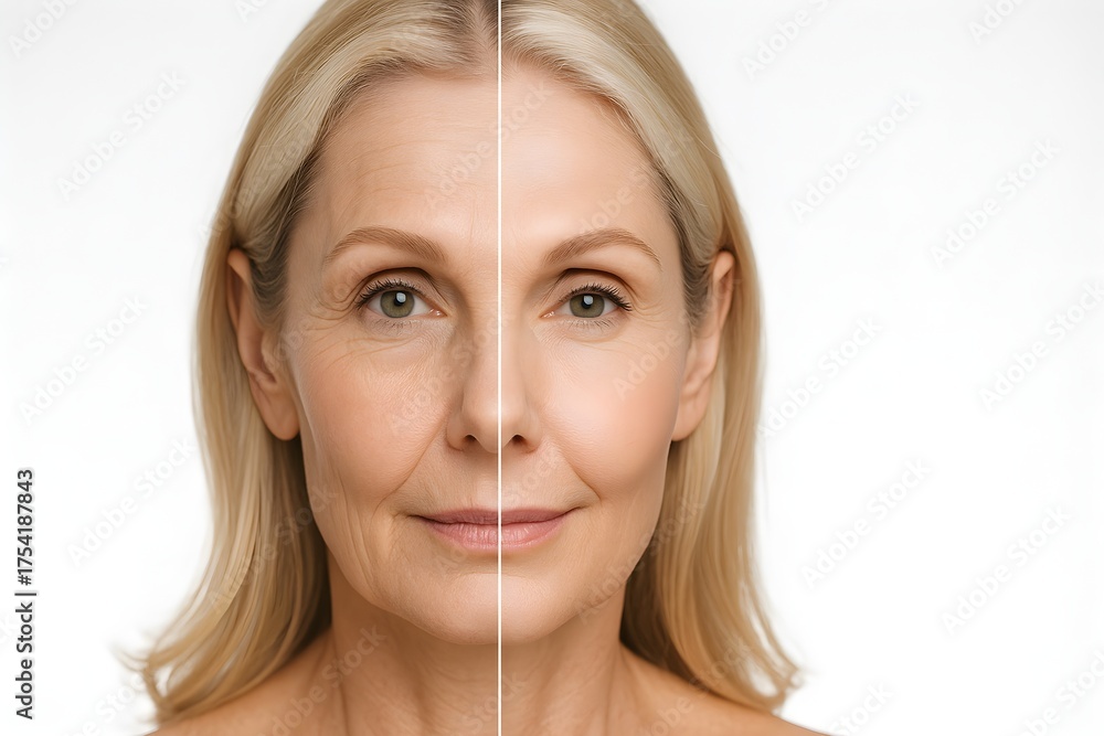 Split image of a woman's face showing before and after effects of detox ...