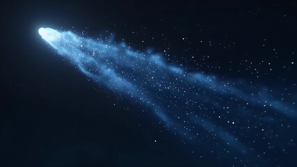 Wall Mural - Glowing comet with a long luminous tail streaks across a starry night sky above clouds