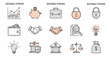 © Jake - Financial and Business Icons Set, Editable Stroke Vector Illustrations of Investment, Savings, Security, Handshake, Wallet, Banking, Idea, Justice, and Money Bag Concepts for Finance and Law