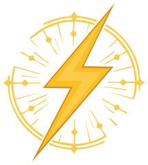 Wall Mural - Yellow lightning bolt illustration within a golden circle with light rays design