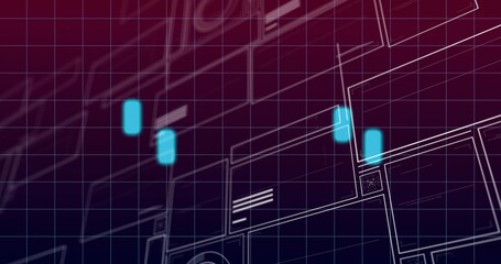 Wall Mural - Displaying interface in digital space using white grid lines, outlined panels and four cyan markers