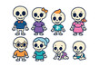 © Khmel - Skeleton cartoon characters for Halloween fun and decor. Set of 6 vector illustration