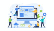 © Cynthia - Diverse team of professionals collaborating on website development and software engineering, using computers and tablets, with icons representing cloud computing, ideas, and communication