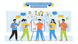 © Cynthia - Vibrant vector illustration depicting a diverse team engaged in a dynamic brainstorming session, highlighting performance, collaboration, and idea generation with colorful icons and speech bubbles in