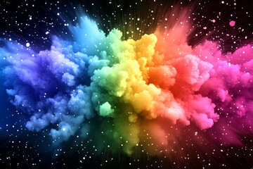 Wall Mural - A Captivating Explosion of Rainbow Hues in a Starry Backdrop, Showcasing a Celestial Symphony