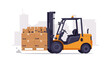© VISIONER ADVANCE - Yellow forklift truck lifting a pallet of cardboard boxes, warehouse logistics and cargo transportation vector illustration