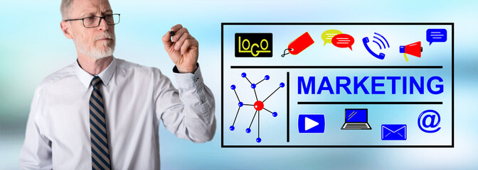 Wall Mural - Businessman drawing marketing concept