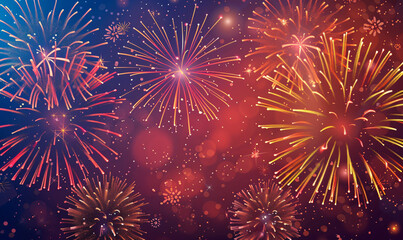 Colorful fireworks exploding in the night sky, celebrating a festive event with bright lights and sparkling effects.