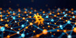 © Cherrin - Gold crypto currency symbol network nodes conveying digital currency transfer and innovation, energetic blue orange connection