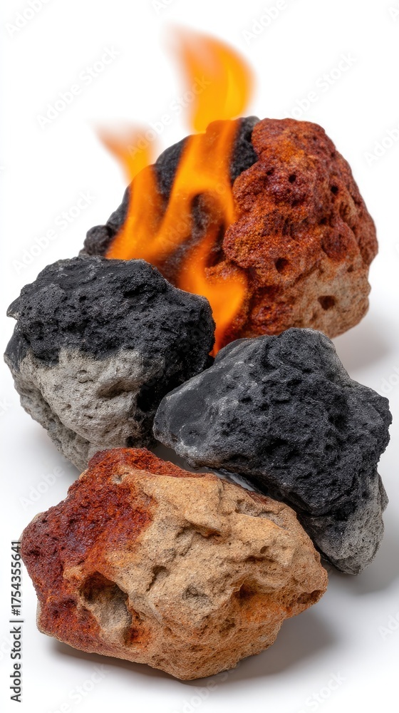 Fire burning brightly on assorted volcanic rocks gives an intriguing ...