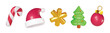 © lightgirl - Christmas and New Year holiday decorations 3d icons collection. Christmas tree, snowflake, candy cane, Santa hat, christmas ball and ornaments. cartoon set