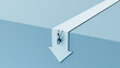 © BPawesome - Man hanging from the edge of a large downward arrow, symbolizing failure, risk, business decline, struggle, surreal concept, 3d render