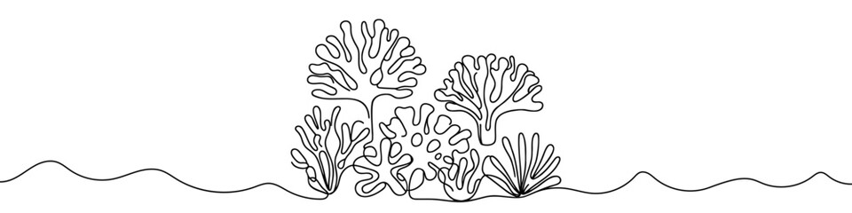  Coral icon. Continuous one line drawing of coral. Coral in one line style, isolated on white background. Vector illustration.