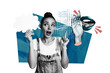 © deagreez - Sketch collage image of funny girl listen interesting information news whisper isolated on drawing background
