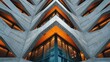 © xartproduction - Modern Geometric Architecture Facade with Warm Interior Lighting