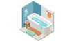 © Santiago - Isometric bathroom with bathtub and modern decor elements for relaxation