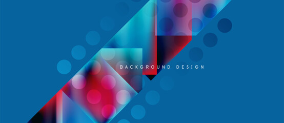 Wall Mural - Abstract geometric shapes, vibrant colors, modern design. Blue dominates with pink, purple accents. Background features gradient effects, circles.