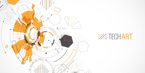 Wall Mural - Abstract background. Scientific and technological concept with the use of technical elements formed in the shape of a circle. Vector