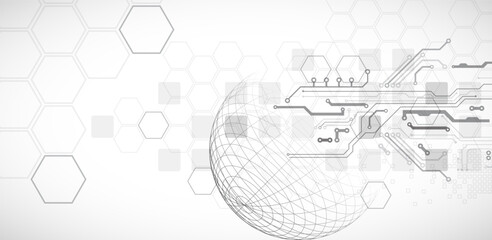 Wall Mural - Abstract circuit board background with sphere. Hi-tech digital technology concept. Vector.