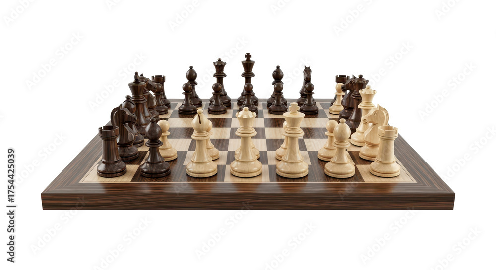 Chess board with chess pieces in starting position isolated PNG with ...
