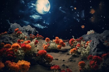 Wall Mural - Night moon landscape astronomy.