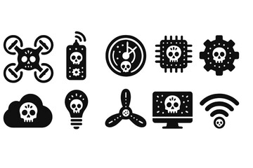 Wall Mural - Technology, hacker filled icon set. Cybersecurity and digital security icons collection