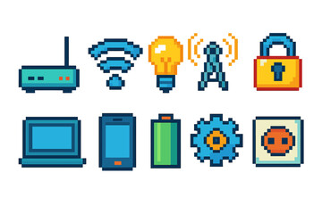 Wall Mural - Technology silhouette icon set. Devices, network, security, energy icons silhouette style