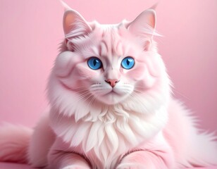  Adorable Fluffy Pink Cat with Striking Blue Eyes Staring Forward