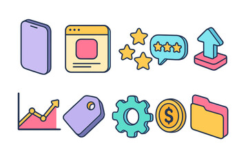 Wall Mural - Business startup outline icon set. Growth, strategy, marketing, financial outline icons