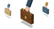 © Ophelia - Business hand holding briefcase in isometric style with shadow