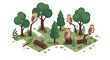 © Ophelia - Isometric forest scene with owls and trees in a woodland ecosystem illustration