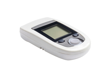 Medical glucometer with screen and buttons isolated on transparent background. Glucose meter glucometer isolated on white background.