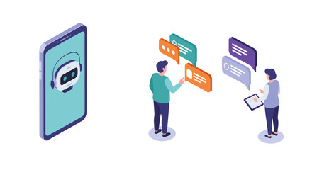 Isometric chatbot communication with people using mobile devices and tablets