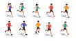 © Ophelia - Isometric runners jogging in activewear on white background