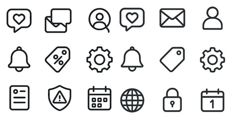 Communication outline icons set – messages, notifications, user interface elements