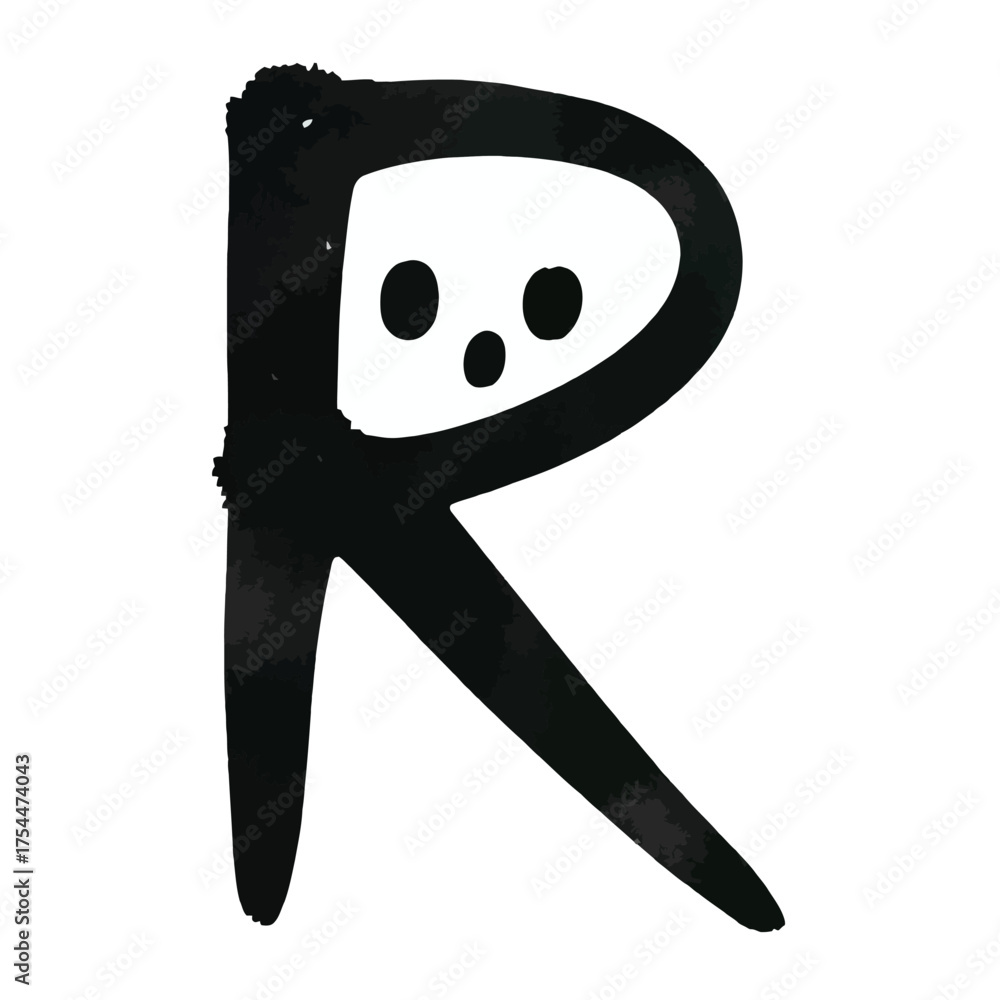 Letter R Face Minimalist black letter r with skull face vector illustration scalable ...