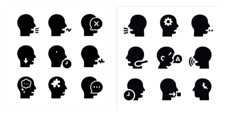 Communication solid icons set – silhouette, interaction and dialogue symbols