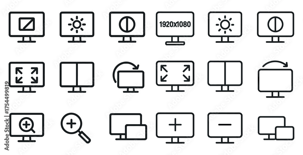 Screen and display outline icons set – adjustable, interface, and tech ...