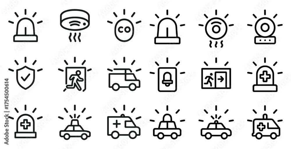 Emergency and safety outline icons set – flat, linear, first aid, and ...
