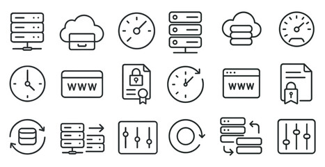 Digital technology line icons set – outline, linear, data and network symbols