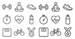 © Влада Яковенко - Fitness and health line icons set – solid, outline, gym and wellness symbols