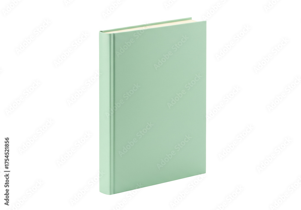 Isolated mint-green book standing tall, modern blank journal ready for ...