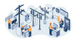 © Maureen - Isometric power grid management engineers overseeing electricity distribution in a control room