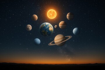 Wall Mural - Planets orbiting cosmic scene background