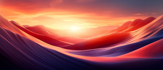 Wall Mural - An abstract landscape with a sunset and rolling mountains — a backdrop for design, meditation, and creative projects.