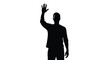 © nanda - Silhouette of a man waving his hand, isolated on a white background. Concept of hello, greeting, or raising hand