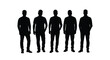 © nanda - Silhouette of five men standing side by side, showcasing diverse body shapes and attire in black color