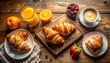 © Heri - Delicious Breakfast Spread With Fresh Croissants Orange Juice Coffee Berries And Oranges Arranged On A Rustic Wooden Table
